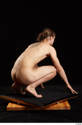 Whole Body Man White Nude Slim Kneeling Studio photo references